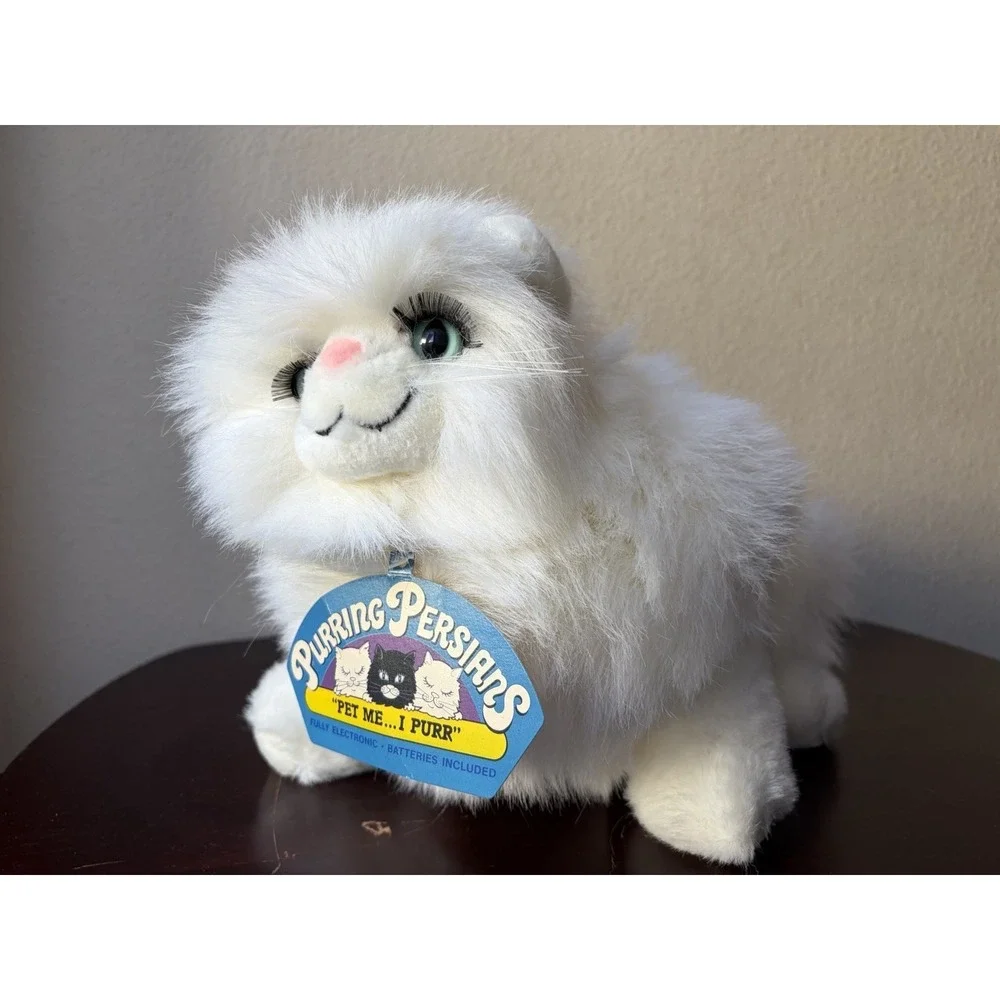 Vintage 1988 Prrrt Inc Purring Persian Cat Plush White 80s Deadstock Working NWT